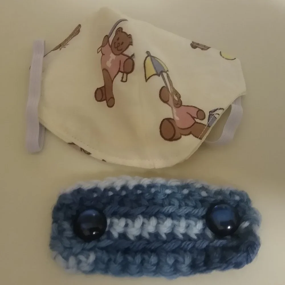 A Set of 3 Handmade Cloth Facial Masks for Children (w/ Crochet Extenders)